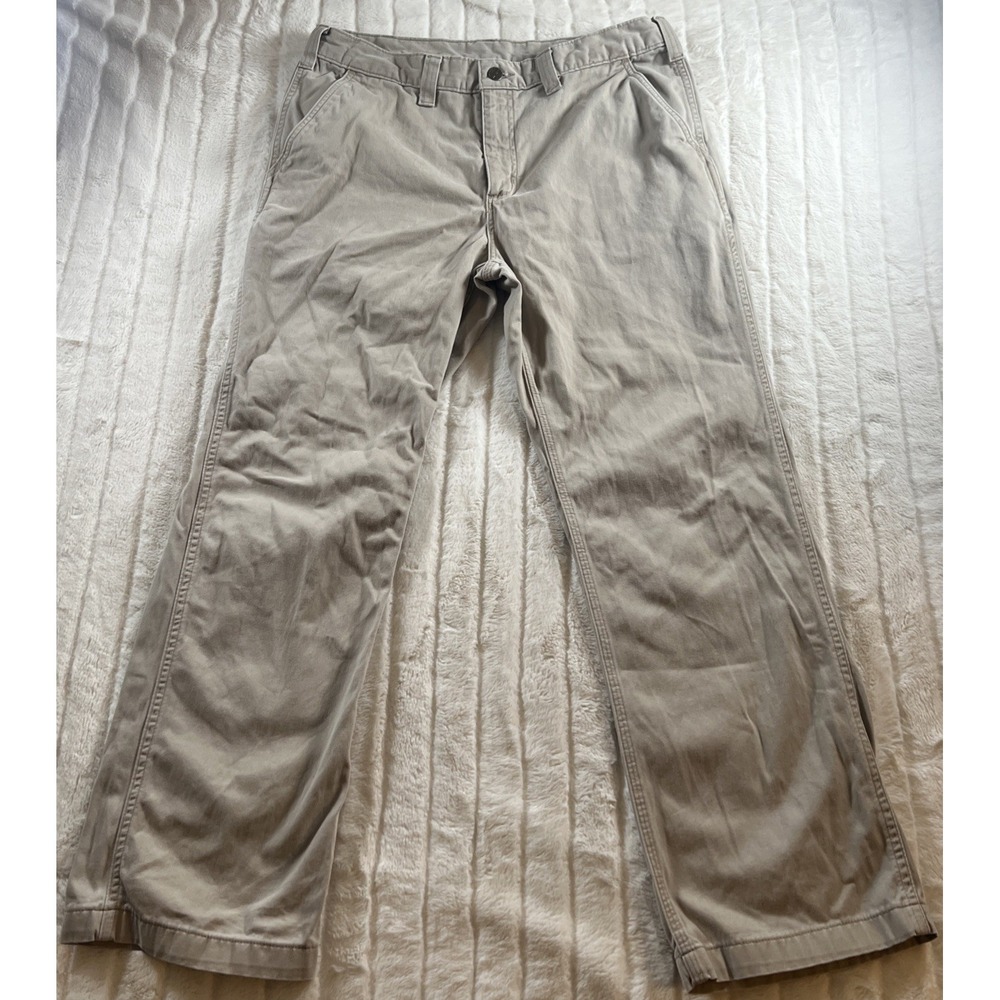 🔨 Carhartt Mens 35x30 Khaki Relaxed Fit Utility‎ Twill Cotton Pants 100095-285